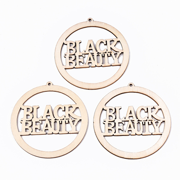 

PandaHall Undyed Natural Wooden Big Pendants, Laser Cut Shapes, Donut with Word Black Beauty, Antique White, 83.5x79x2mm, Hole: 3mm Wood...