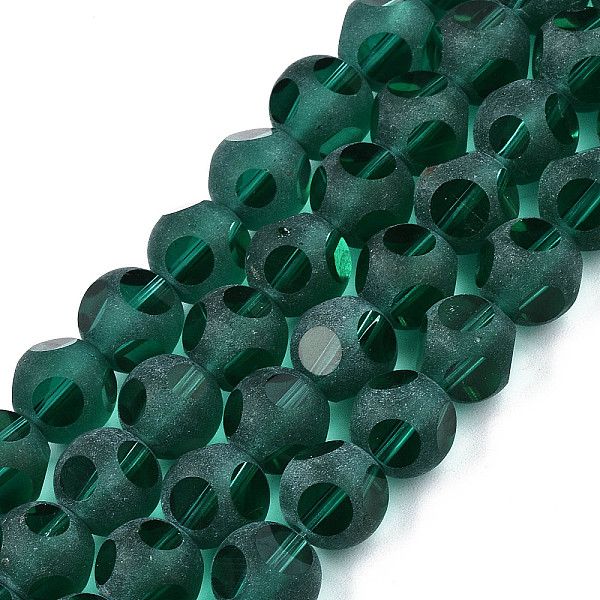 

PandaHall Transparent Glass Beads Strands, Faceted(6 Facets), Frosted Round, Dark Cyan, 8x7.5mm, Hole: 1.4mm, about 68~73pcs/strand, 20.08...