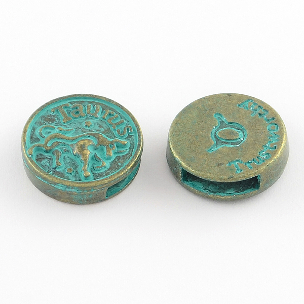 

PandaHall Antique Bronze & Green Patina Plated Flat Round Zinc Alloy Slide Charms, with Constellation/Zodiac Sign, Cadmium Free & Nickel...