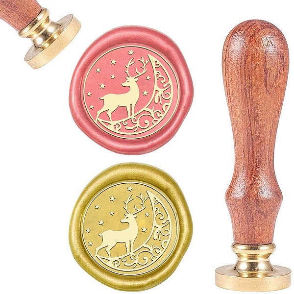 

PandaHall DIY Scrapbook, Brass Wax Seal Stamp and Wood Handle Sets, Reindeer/Stag, Golden, 8.9x2.5cm, Stamps: 25x14.5mm Brass