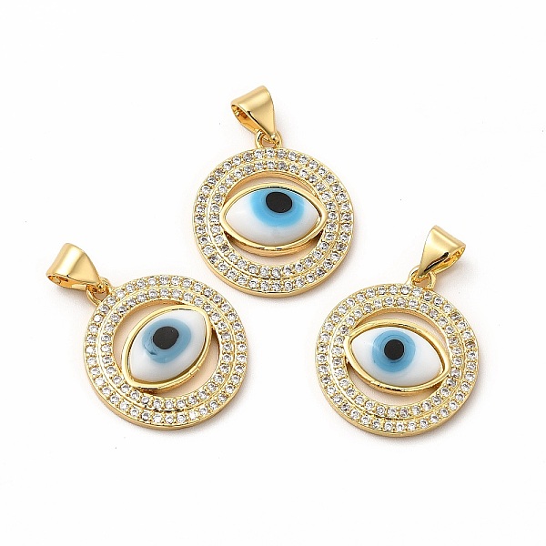 

PandaHall Rack Plating Real 18K Gold Plated Brass Micro Pave Clear Cubic Zirconia Pendants, with Handmade Lampwork, Cadmium Free & Lead Free..., White