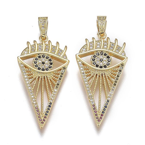 

PandaHall Brass Micro Pave Clear and Black Cubic Zirconia Pendants, Long-Lasting Plated, with Snap on Bails, Kite with Eye, Real 18K Gold...