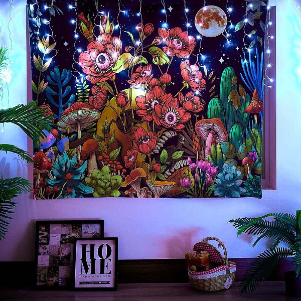 

PandaHall Black Light Abstract Botanical Wall Tapestry, Aesthetic Flower Eyeball Mushroom Tapestry, for Party Wall, Bedroom, Living Room...
