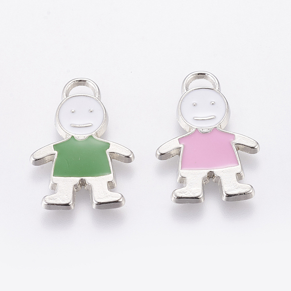 

PandaHall Alloy Enamel Pendants, Lead Free and Cadmium Free, Boy, Platinum Metal Color, Mixed Color, 26x18x2mm, Hole: 2mm Alloy+Enamel Human..., Multicolor