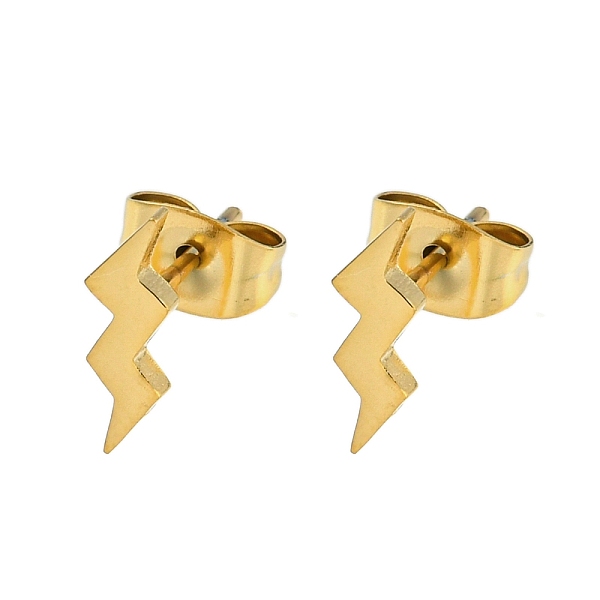 

PandaHall 304 Stainless Steel Stud Earrings, Golden, Lightning Bolt, 10x3.5mm 304 Stainless Steel Lightning Bolt