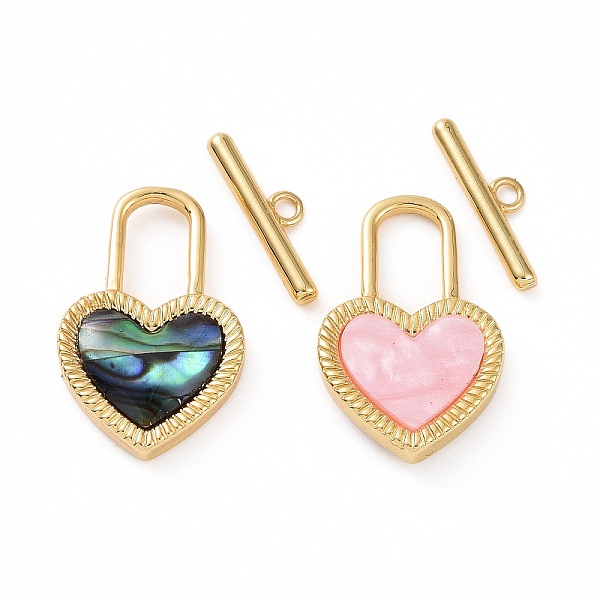 

PandaHall Paua Shell & Pink Shell Toggle Clasps, with Brass Findings, Heart Lock, Real 18K Gold Plated, Bar: 14.5x4x1.5mm, Hole: 1.5mm...