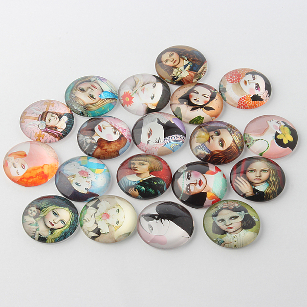 

PandaHall Girl Printed Glass Cabochons, Half Round/Dome, Mixed Color, 12x4mm Glass Half Round Multicolor