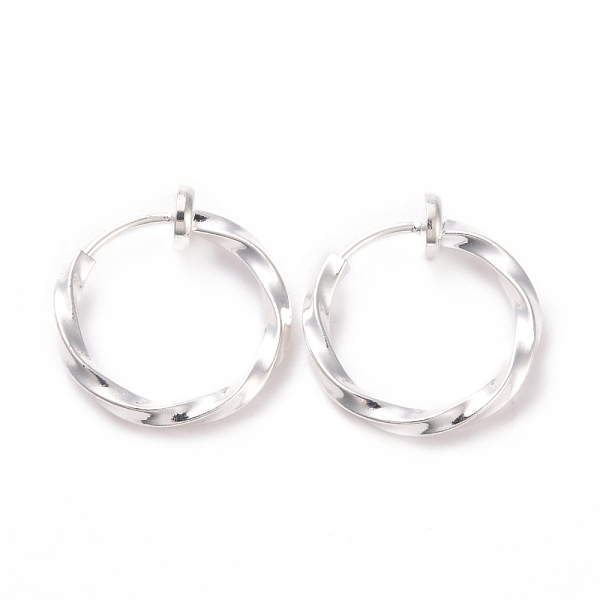 

PandaHall Electroplated Brass Twisted Tubular Hoop Earrings for Women, Silver, 15x4mm, Pin: 0.7mm Brass Round