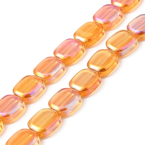 

PandaHall Transparent Electroplate Glass Bead Strands, Rainbow Plated, Rectangle, Orange, 12x10x4.5mm, Hole: 1mm, about 55pcs/strand...