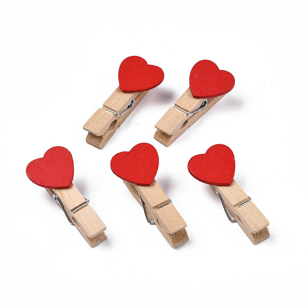 

PandaHall Wooden Craft Pegs Clips with Heart Beads, Red, 35x7mm Wood Red