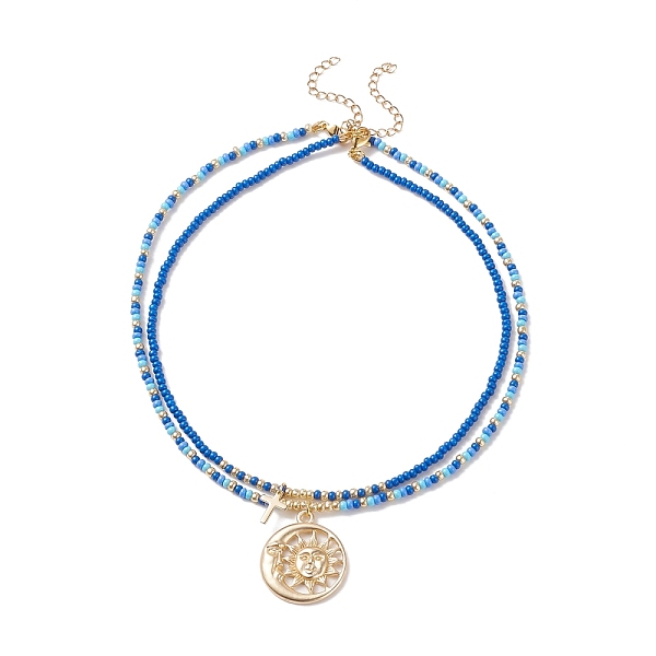 

PandaHall 2Pcs 2 Style Stainless Steel Cross & Moon and Sun Pendants Necklaces Set, Glass Seed Beaded Necklaces for Women, Blue, 14.88 inch...