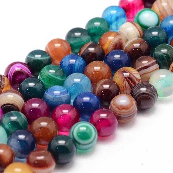 

PandaHall Natural Striped Agate/Banded Agate Bead Strands, Round, Dyed & Heated, Colorful, 8mm, Hole: 1mm, about 47~48pcs/strand, 14.5 inch...