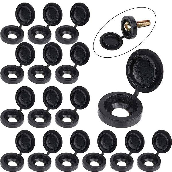 

PandaHall GORGECRAFT 1 Box 200Pcs Black Plastic Hinged Cover Caps Fold Screws Snap Covers Shutter Screw Caps Washer Flip Tops Waterproof...