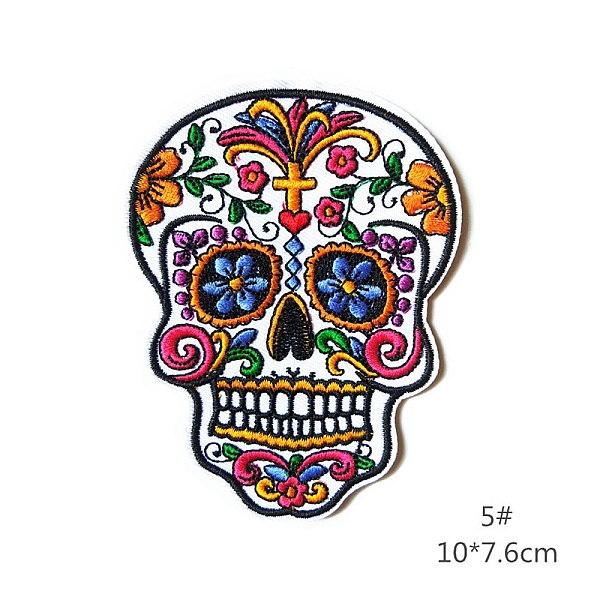 PandaHall Sugar Skull Appliques for Cinco de Mayo, Computerized Embroidery Cloth Iron On/Sew On Patches, Costume Accessories, White...