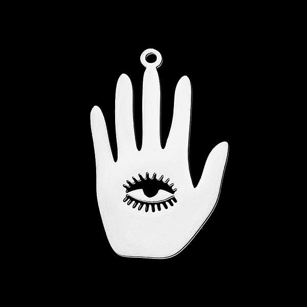 

PandaHall 201 Stainless Steel Pendants, Laser Cut, Palm with Eye, Stainless Steel Color, 30x18x1mm, Hole: 1.6mm 201 Stainless Steel Palm