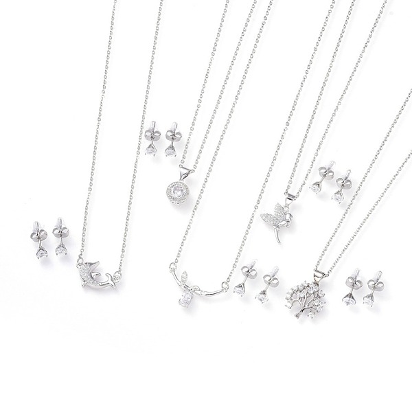 

PandaHall 304 Stainless Steel Jewelry Sets, Brass Micro Pave Cubic Zirconia Pendant Necklaces and 304 Stainless Steel Stud Earrings, with..., Clear