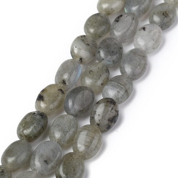 PandaHall Natural Gray Labradorite Beads Strands, Oval, 8x6x3.5~4mm, Hole: 1mm, about 45~52pcs/strand, 15.16~15.74 inch(38.5~40cm)...