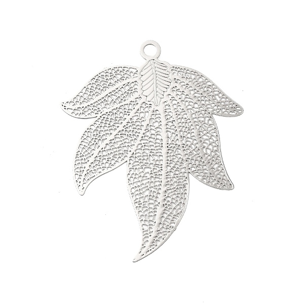 

PandaHall Rack Plating Brass Filigree Big Pendants, Long-Lasting Plated, Leaf Charms, Platinum, 51x40.5x0.3mm, Hole: 2.5mm Brass Leaf