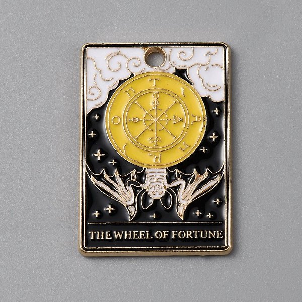 

PandaHall Halloween Alloy Enamel Pendants, Rectangle with Tarot Pattern, Wheel, Light Gold, Others, 28x19x1.3mm, Hole: 2mm Alloy+Enamel..., Black