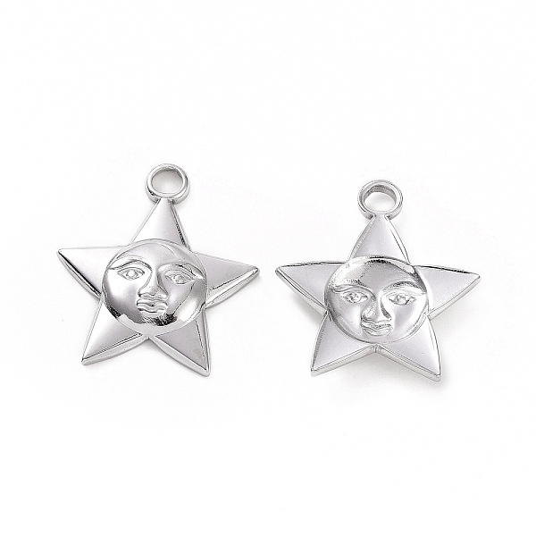 

PandaHall 304 Stainless Steel Pendants, Star with Human Face Charm, Stainless Steel Color, 21x18.5x3mm, Hole: 2.5mm 304 Stainless Steel Star