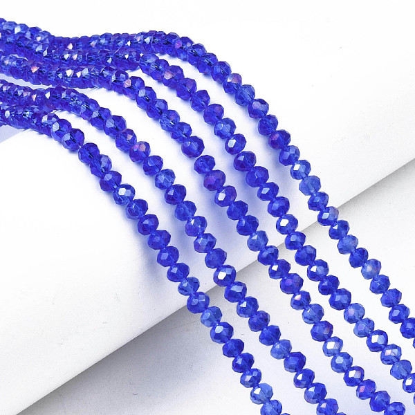 

PandaHall Electroplate Glass Beads Strands, AB Color Plated, Faceted, Rondelle, Blue, 4x3mm, Hole: 0.4mm, about 113~115pcs/strand, 41~42cm...