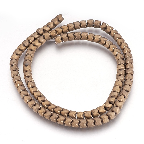 PandaHall Electroplate Non-magnetic Synthetic Hematite Bead Strands, Frosted, Column, Antique Bronze Plated, 5x4mm, Hole: 1mm, about...
