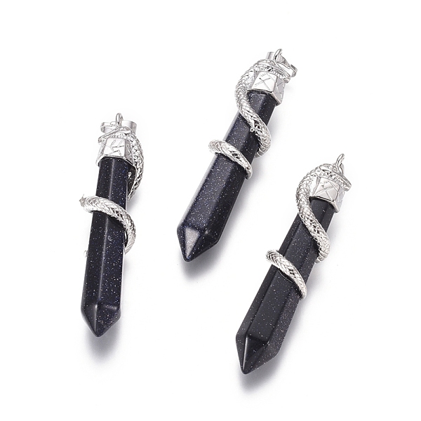 

PandaHall Synthetic Blue Goldstone Big Pendants, with Brass Findings, Snake with Diamond, Platinum Metal Color, 60x12mm, Hole: 5x7mm Blue...