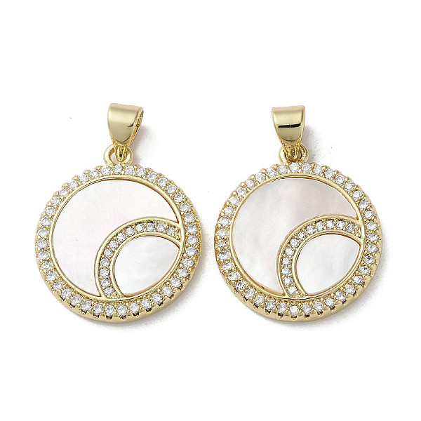

PandaHall Brass Micro Pave Cubic Zirconia Pendants, with Shell, Flat Round, Real 18K Gold Plated, Moon, 20.5~21x18x2.5~3mm, Hole: 3.5x4mm..., Clear