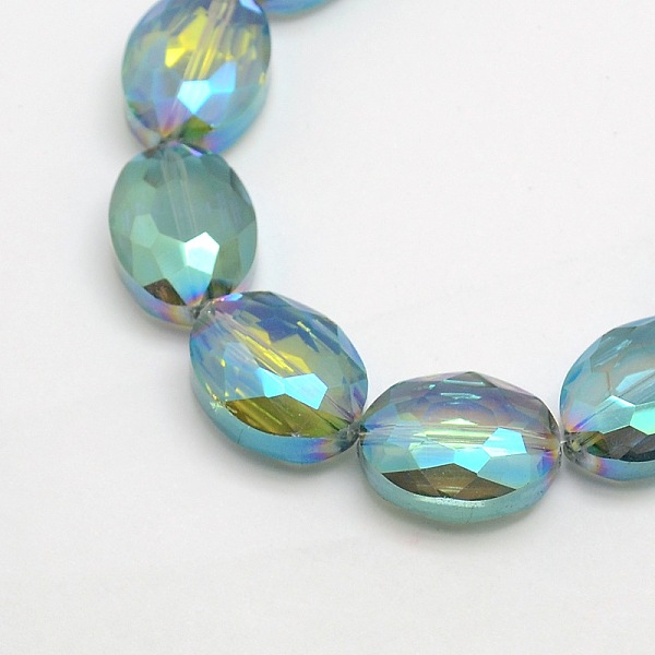 

PandaHall Faceted Electroplate Crystal Glass Oval Beads Strands, Rainbow Color Plated, Medium Aquamarine, 16x12x7mm, Hole: 1mm, about...