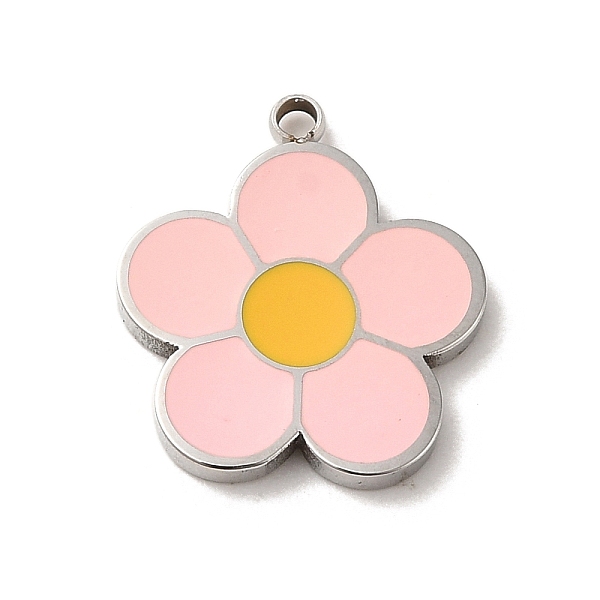 

PandaHall 304 Stainless Steel Enamel Charms, Flower Charms, Stainless Steel Color, 14x12x1.5mm, Hole: 1.2mm Stainless Steel+Enamel Flower