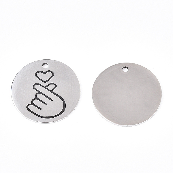 

PandaHall 201 Stainless Steel Pendants, Flat Round with Hand Gesture Heart, Stainless Steel Color, 30x1.5mm, Hole: 2mm 201 Stainless Steel...