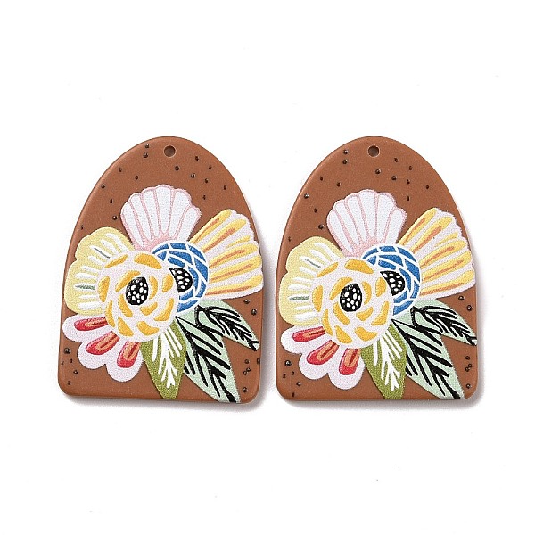 

PandaHall Printed Opaque Acrylic Pendants, Arch with Flower Pattern, Camel, 39x29x3mm, Hole: 2mm Acrylic Arch Brown