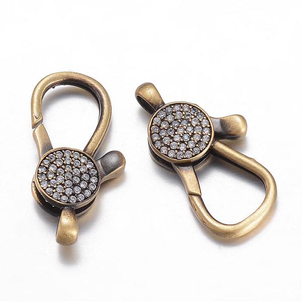 Brass Micro Pave Cubic Zirconia Lobster Claw Clasps