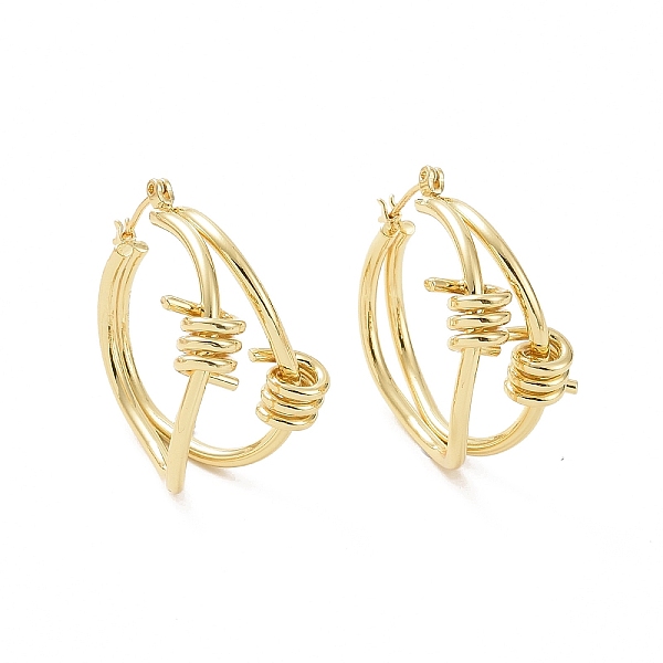 

PandaHall Brass Thorns Beaded Hoop Earrings for Women, Golden, 32x31x17.5mm, Pin: 0.7mm Brass Round