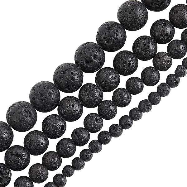 

PandaHall OLYCRAFT 247 Pcs About 4mm 6mm 8mm 10mm Natural Lava Beads Undyed Black Chakra Bead Strand Round Volcanic Lava Gemstone Energy...