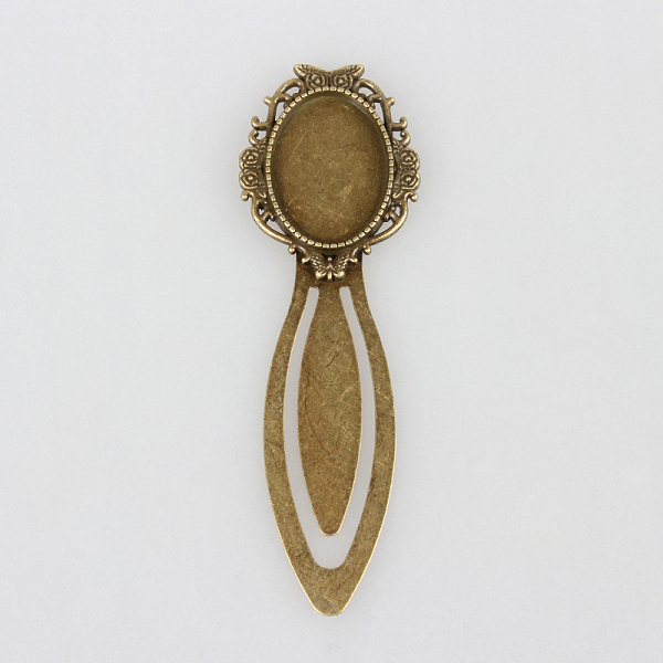 

PandaHall Iron Bookmark Cabochon Settings, Cadmium Free & Nickel Free & Lead Free, with Alloy Tray, Oval, Antique Bronze, 88x28x3mm, Tray...