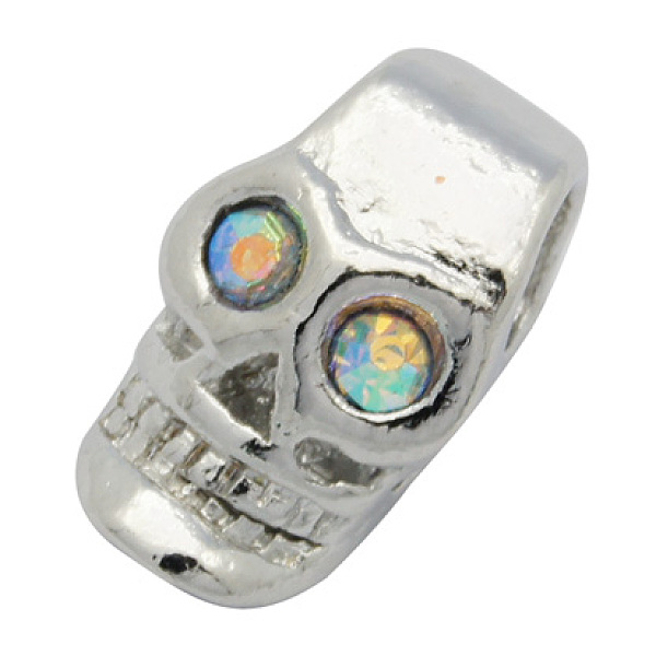 

PandaHall Alloy European Style Beads, for Halloween, with Rhinestone, Platinum Metal Color, Skull, Cyan, 16x9.4x8.2mm, Hole: 4mm...