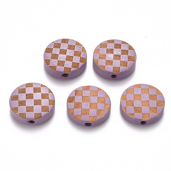 

PandaHall Painted Natural Wood Beads, Laser Engraved Pattern, Flat Round with Grid Pattern, Medium Purple, 15x5mm, Hole: 1.8mm Schima Wood...