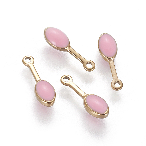 

PandaHall Ion Plating(IP) 304 Stainless Steel Charms, with Enamel, Oval, Golden, Pearl Pink, 13x4x3mm, Hole: 1mm Stainless Steel+Enamel Oval...