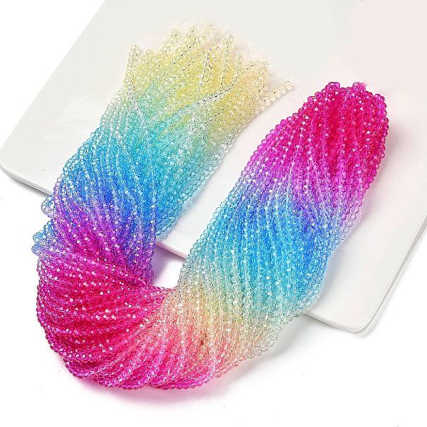 

PandaHall Transparent Painted Glass Beads Strands, Faceted, Rondelle, Colorful, 3.7x3.2mm, Hole: 0.7mm, about 105pcs/strand, 13.39''(34cm)...