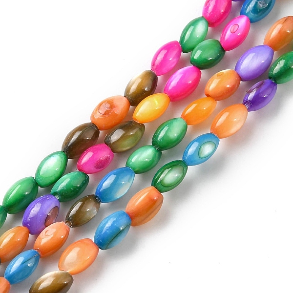 

PandaHall Natural Freshwater Shell Dyed Beads Strands, Oval, Colorful, 5x2.5~3mm, Hole: 0.7mm, about 74~80pcs/strand, 14.57~14.80''...
