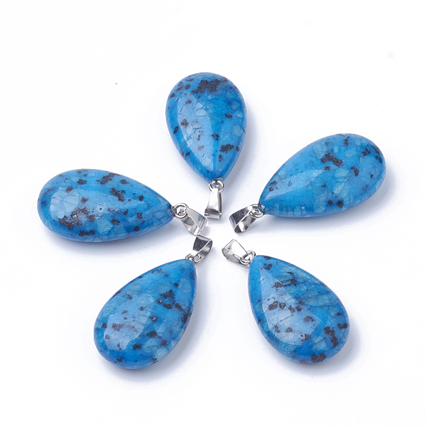 

PandaHall Natural Sesame Jasper/Kiwi Jasper Pendants, with Alloy Findings, teardrop, Dyed, Platinum, 45~46x23~24x11~12mm, Hole: 8x4mm Sesame...