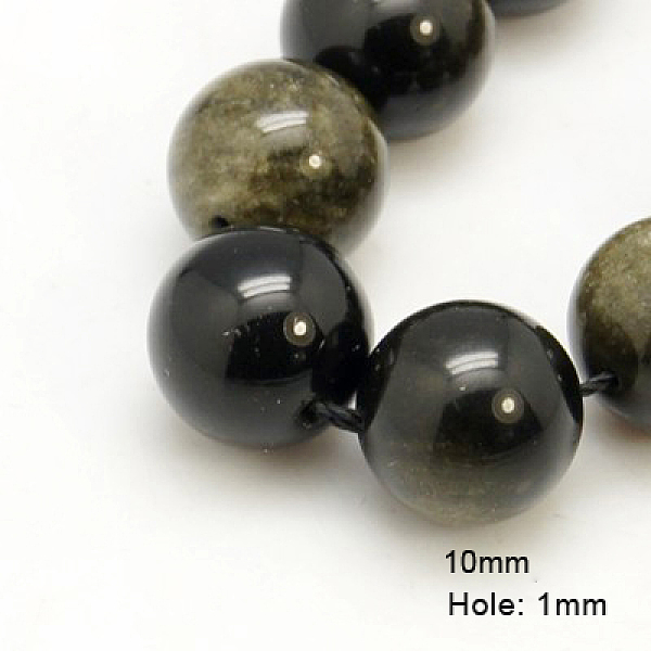 

PandaHall Natural Golden Sheen Obsidian Beads Strands, Round, 10mm, Hole: 1mm, about 38pcs/strand, 16 inch Golden Sheen Obsidian Round