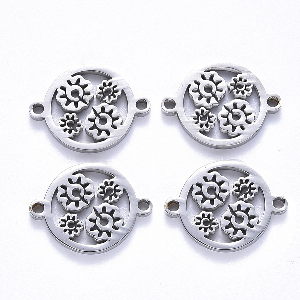 

PandaHall 201 Stainless Steel Links Connectors, Laser Cut, Flat Round with Flower, Stainless Steel Color, 14.5x19.5x1.5mm, Hole: 1.6mm 201...