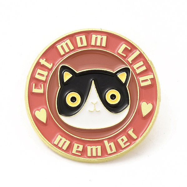 

PandaHall Cat with Word Enamel Pin, Golden Alloy Brooch for Backpack Clothes, Flat Round, 28.5x1.5mm Alloy+Enamel Flat Round Red