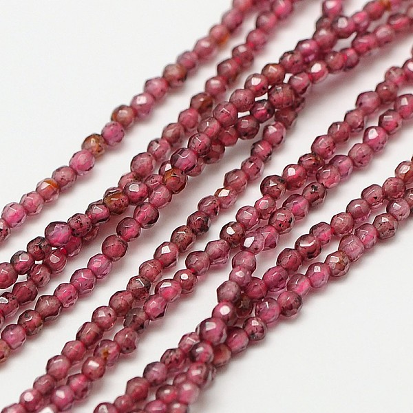 

PandaHall Imported Natural Garnet Beads Strands, Faceted Round, 2mm, Hole: 0.8mm, about 190pcs/strand, 16 inch Garnet Round