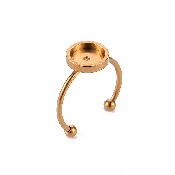 

PandaHall 201 Stainless Steel Cuff Pad Ring Settings, Laser Cut, Golden, Tray: 8mm, US Size 8(18mm) 201 Stainless Steel