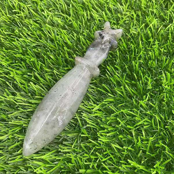 

PandaHall Natural Labradorite Carved Healing Dagger Figurines, Reiki Energy Stone Display Decorations, 120mm Labradorite Others