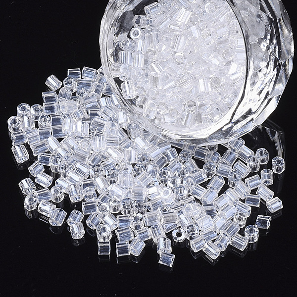 

PandaHall 8/0 Two Cut Glass Seed Beads, Hexagon, Transparent Colours Luster, Clear, 2.5~3x2.5mm, Hole: 0.9mm, about 15000pcs/bag Glass Clear