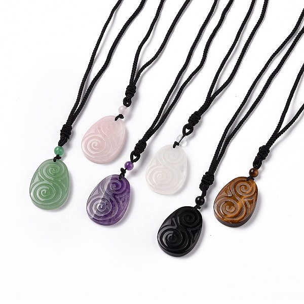 

PandaHall Adjustable Natural Mixed Gemstone Teardrop with Spiral Pendant Necklace with Nylon Cord for Women, 35.43 inch(90cm) Mixed Stone
